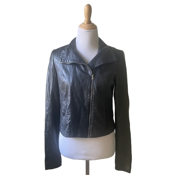 Kimberly Ovitz Black Cropped Moto Leather Jacket Size 8 - Picture 1 of 12